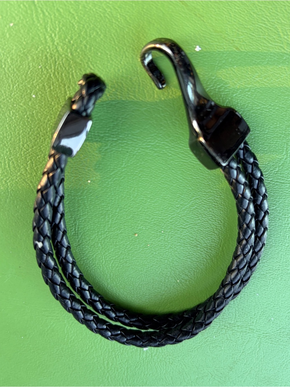 Black Double-Braided Faux Leather Hook Bracelet